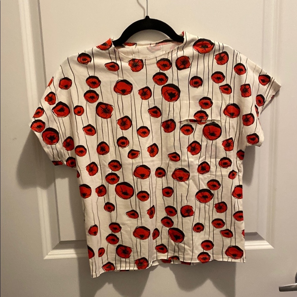 Little Creative Factory White Tee with Red Floral Design